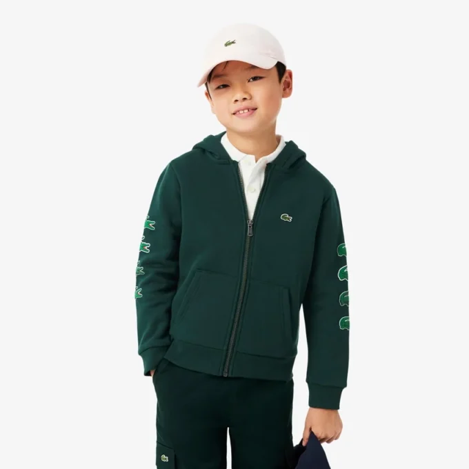 Barnens tryckta fleece-hoodie med dragkedja Barnens tryckta fleece-hoodie med dragkedja
