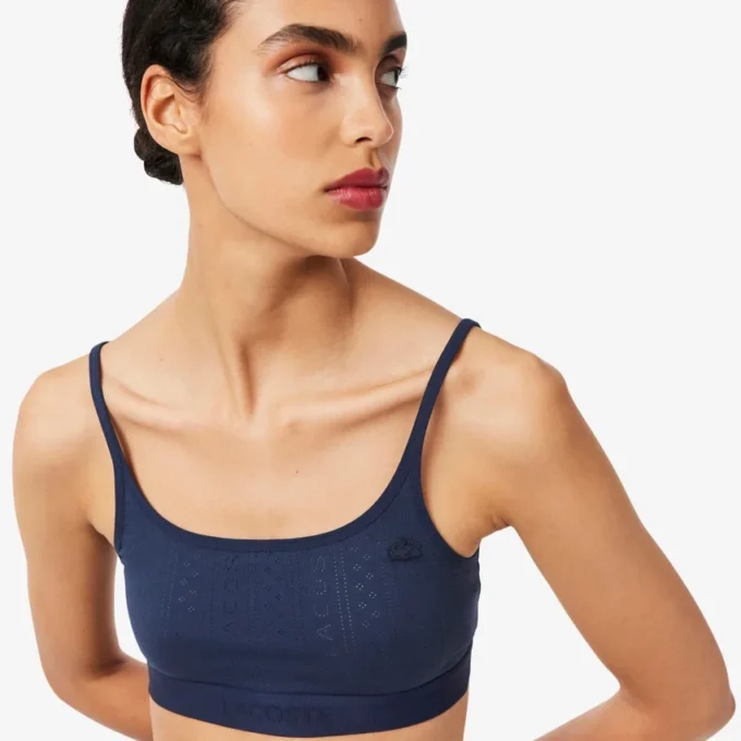 Bralette med Pointelle-mönster och logotyp Bralette med Pointelle-mönster och logotyp