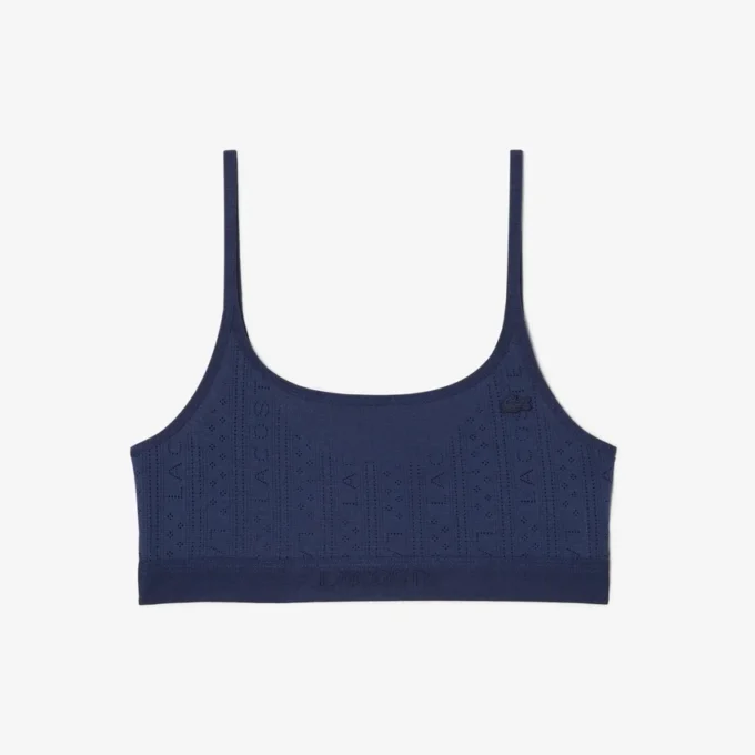 Bralette med Pointelle-mönster och logotyp Bralette med Pointelle-mönster och logotyp