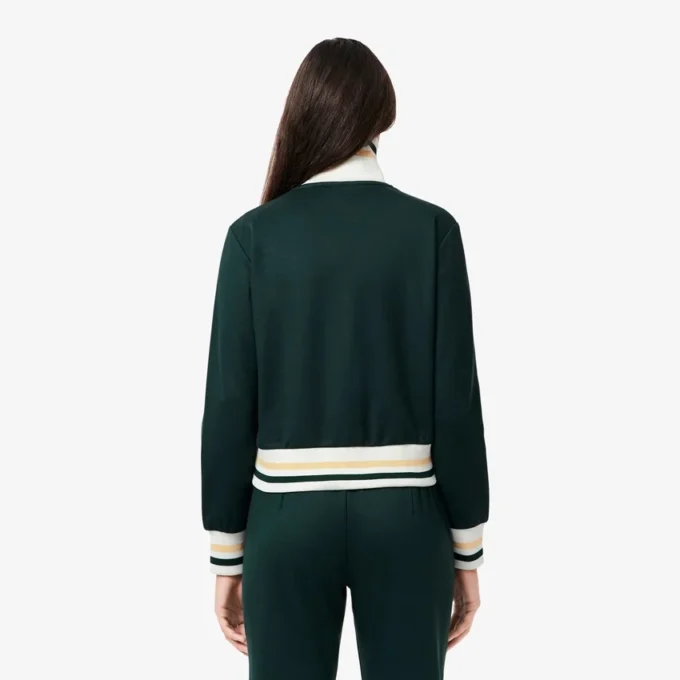 Dam-Sweatshirt med dragkedja och randiga detaljer Dam-Sweatshirt med dragkedja och randiga detaljer