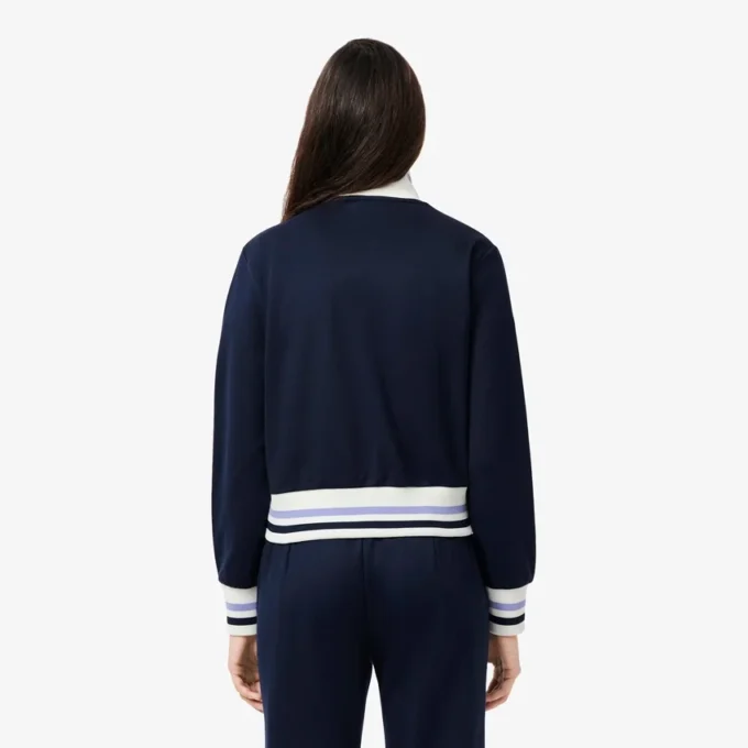 Dam-Sweatshirt med dragkedja och randiga detaljer Dam-Sweatshirt med dragkedja och randiga detaljer