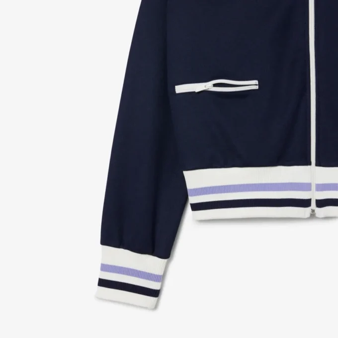 Dam-Sweatshirt med dragkedja och randiga detaljer Dam-Sweatshirt med dragkedja och randiga detaljer