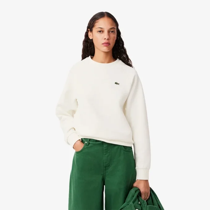 Dam-Sweatshirt med rund hals och piqué-mönster Dam-Sweatshirt med rund hals och piqué-mönster