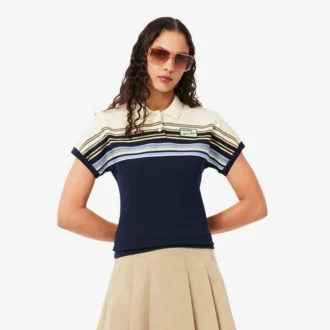 Dam, tillverkad i Frankrike, slim fit, randig pikétröja