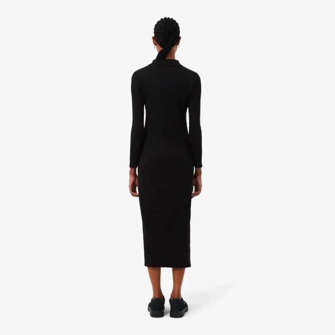Damklänning i slim fit med ribbad bomull och polokrage Damklänning i slim fit med ribbad bomull och polokrage
