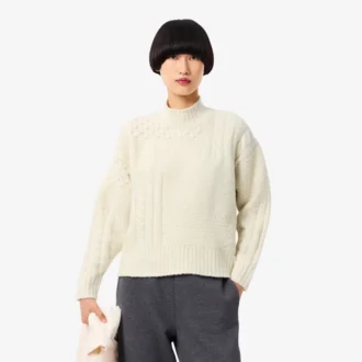 Damtröja i ull med patchwork-effekt och hög hals