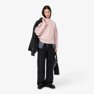 Damtröja i ull med patchwork-effekt och hög hals Damtröja i ull med patchwork-effekt och hög hals