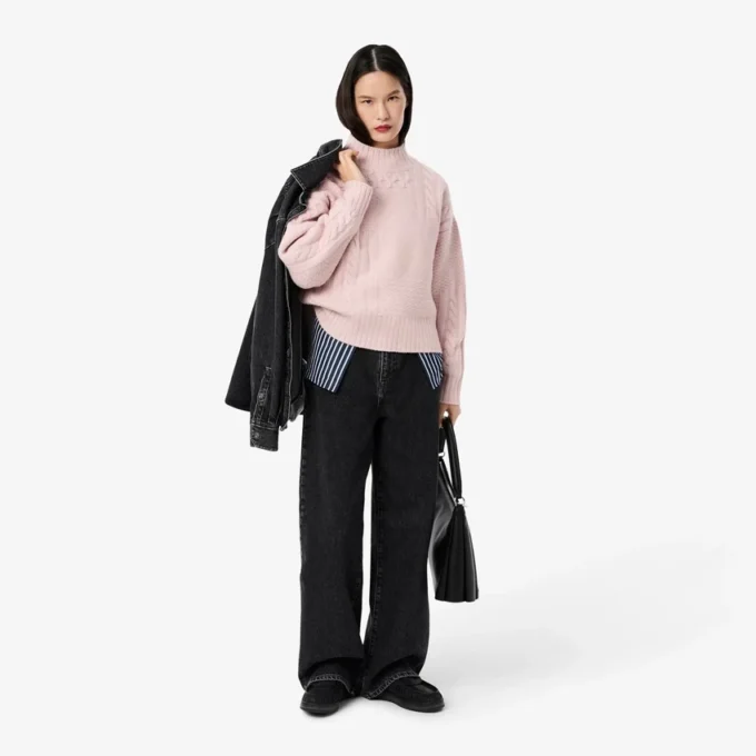 Damtröja i ull med patchwork-effekt och hög hals