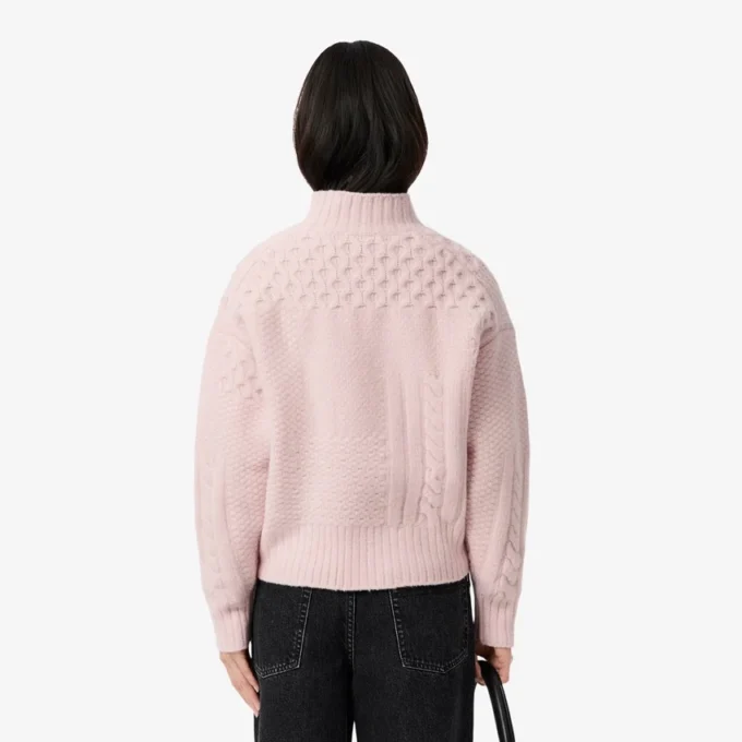 Damtröja i ull med patchwork-effekt och hög hals
