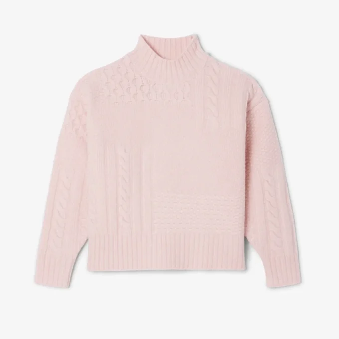 Damtröja i ull med patchwork-effekt och hög hals