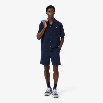 Fleece-shorts med logotyp och ränder i normal passform