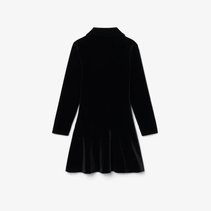 Glänsande stretchvelour-pikétröja för flickor