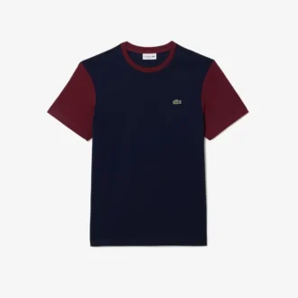Herr-T-shirt i bomull med färgblock i normal passform