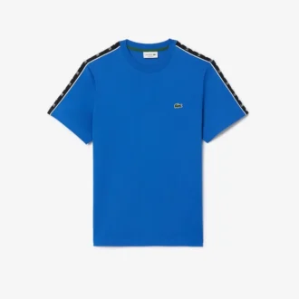 Herr-T-shirt i bomull med logotyp och ränder