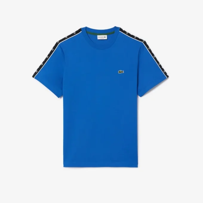 Herr-T-shirt i bomull med logotyp och ränder Herr-T-shirt i bomull med logotyp och ränder