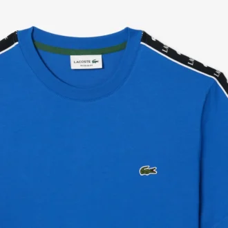 Herr-T-shirt i bomull med logotyp och ränder