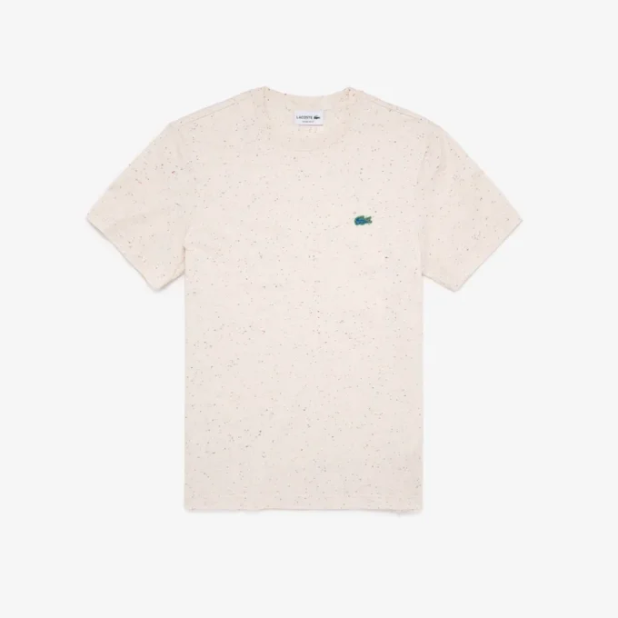 Herr-T-shirt i bomullsjersey med prickigt tryck och normal passform Herr-T-shirt i bomullsjersey med prickigt tryck och normal passform