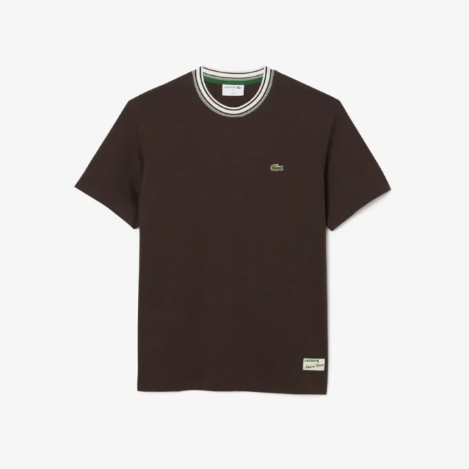 Herr-T-shirt med randig hals, tillverkad i Frankrike Herr-T-shirt med randig hals, tillverkad i Frankrike