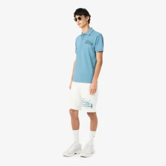 Herrshorts i bomullsfleece med grafiskt tryck