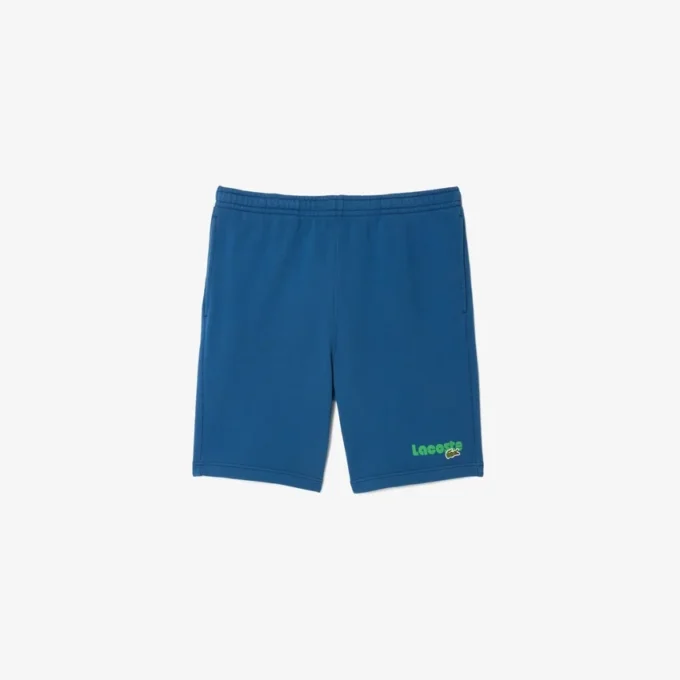 Herrshorts i fleece med tvättad effekt och tryck i regular fit