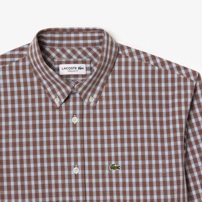 Herrskjorta i poplin med rutmönster och normal passform Herrskjorta i poplin med rutmönster och normal passform