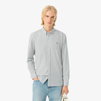 Herrskjorta i regular fit med randigt pinpoint-tyg