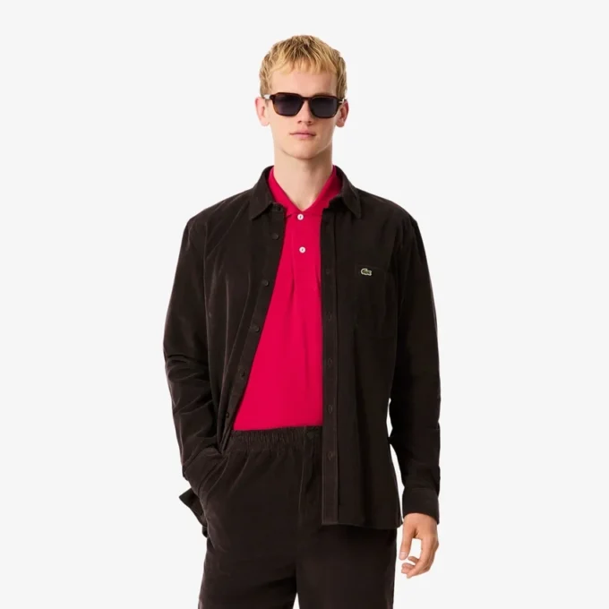 Herrskjorta i velour med normal passform Herrskjorta i velour med normal passform