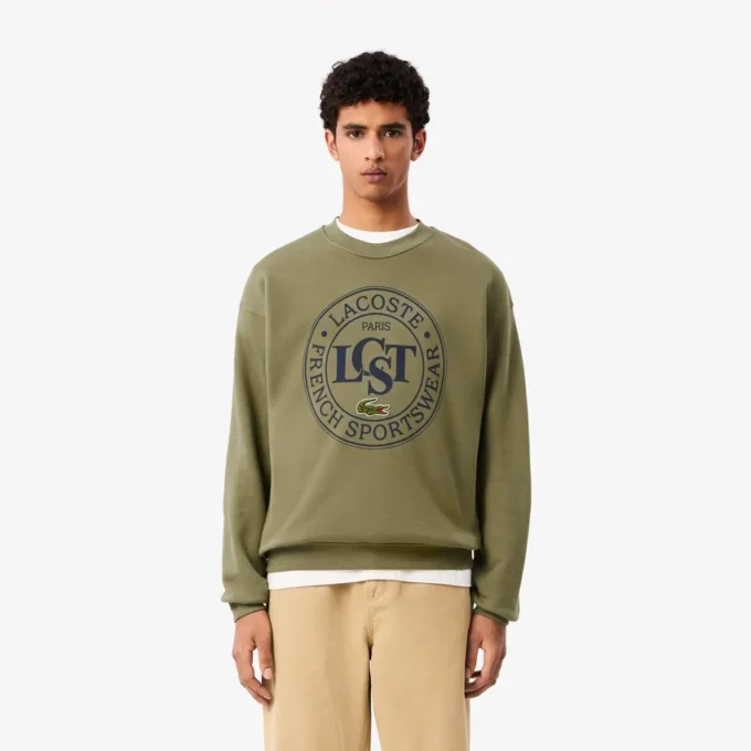 Herrsweatshirt i fleece med lös passform och tryck Herrsweatshirt i fleece med lös passform och tryck