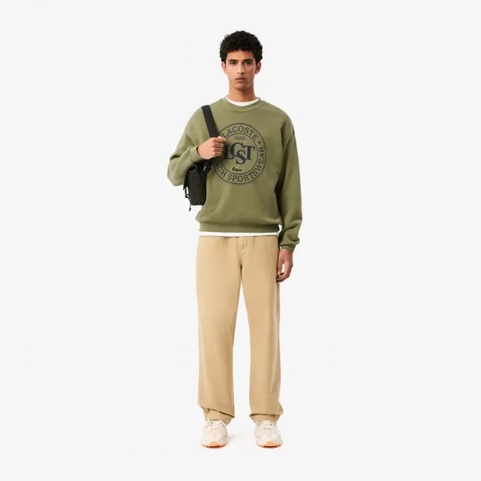 Herrsweatshirt i fleece med lös passform och tryck Herrsweatshirt i fleece med lös passform och tryck