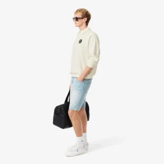 Herrsweatshirt i fleece med polokrage och lös passform