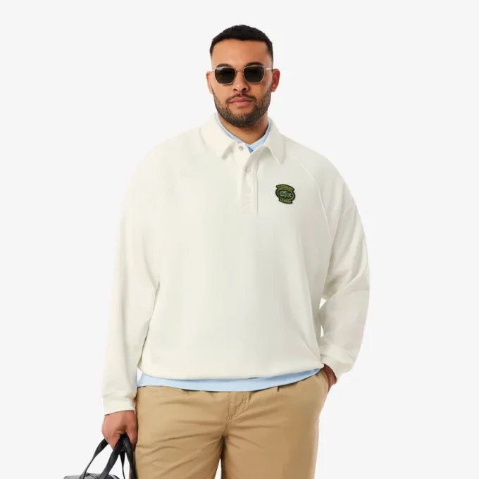Herrsweatshirt i fleece med polokrage och lös passform Herrsweatshirt i fleece med polokrage och lös passform