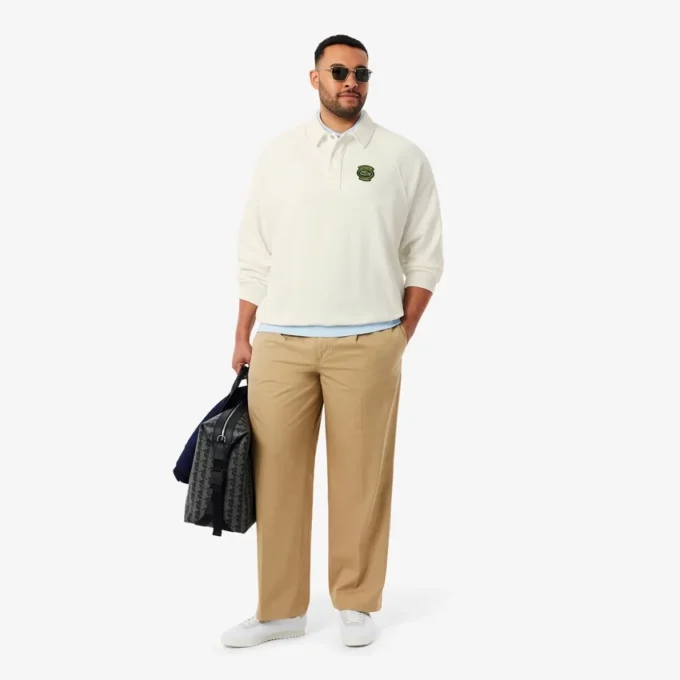 Herrsweatshirt i fleece med polokrage och lös passform Herrsweatshirt i fleece med polokrage och lös passform