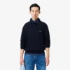 Herrsweatshirt i ribbad bomull med polokrage Herrsweatshirt i ribbad bomull med polokrage