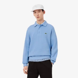 Herrsweatshirt i ribbad bomull med polokrage