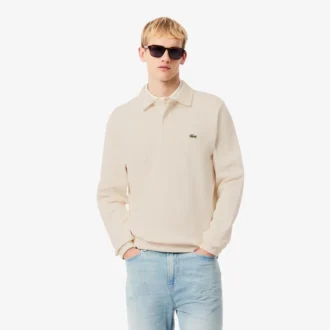 Herrsweatshirt i ribbad bomull med polokrage