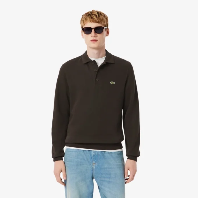 Herrsweatshirt i ribbad bomull med polokrage Herrsweatshirt i ribbad bomull med polokrage
