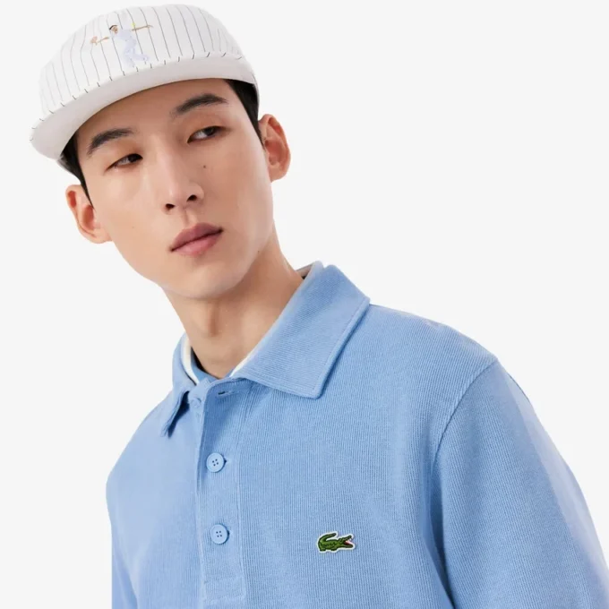 Herrsweatshirt i ribbad bomull med polokrage Herrsweatshirt i ribbad bomull med polokrage