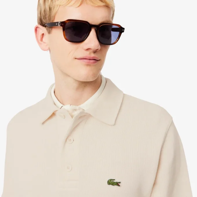 Herrsweatshirt i ribbad bomull med polokrage Herrsweatshirt i ribbad bomull med polokrage