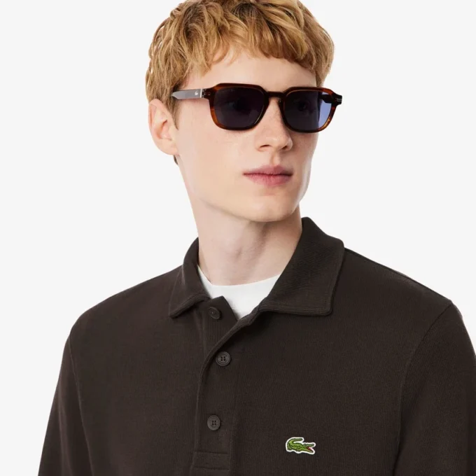 Herrsweatshirt i ribbad bomull med polokrage Herrsweatshirt i ribbad bomull med polokrage