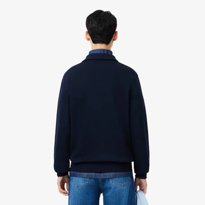 Herrsweatshirt i ribbad bomull med polokrage Herrsweatshirt i ribbad bomull med polokrage