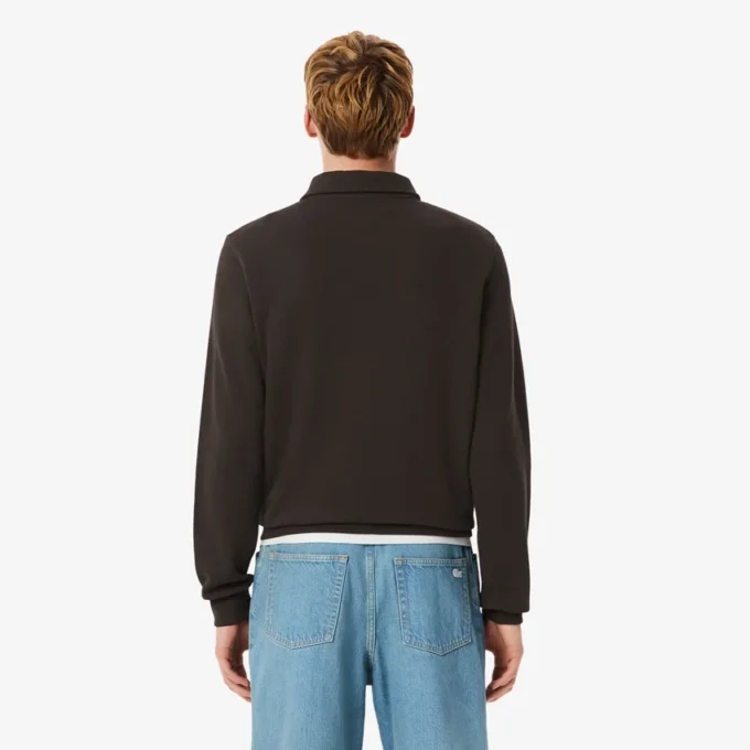 Herrsweatshirt i ribbad bomull med polokrage Herrsweatshirt i ribbad bomull med polokrage