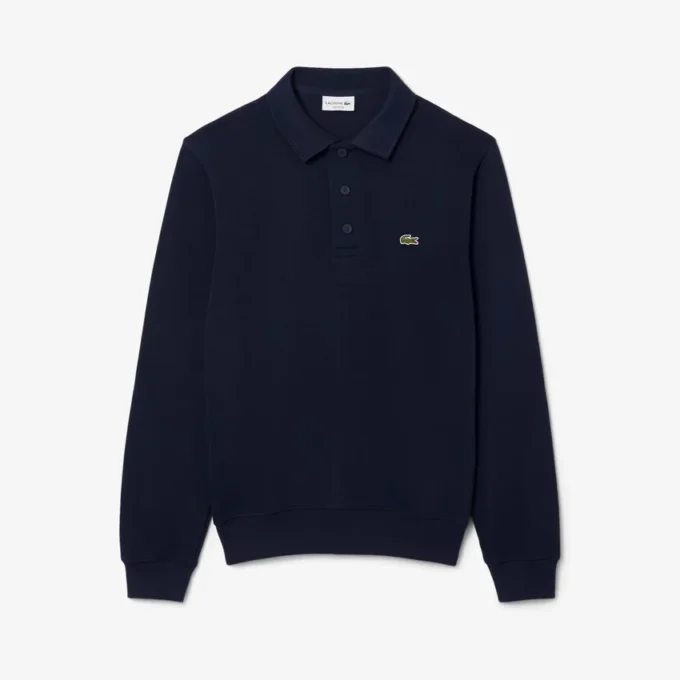 Herrsweatshirt i ribbad bomull med polokrage Herrsweatshirt i ribbad bomull med polokrage