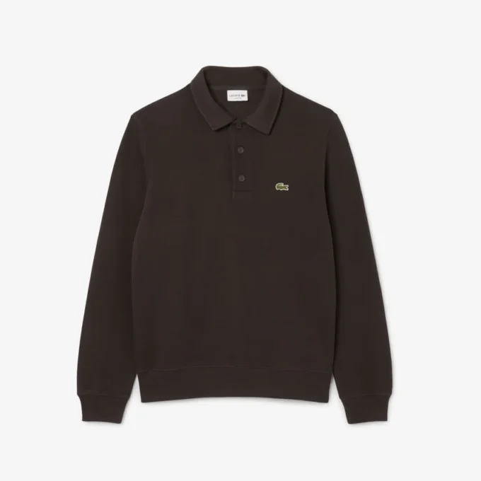 Herrsweatshirt i ribbad bomull med polokrage Herrsweatshirt i ribbad bomull med polokrage