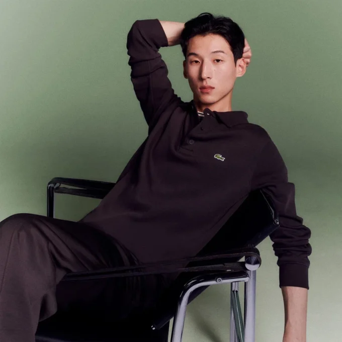 Herrsweatshirt i ribbad bomull med polokrage Herrsweatshirt i ribbad bomull med polokrage