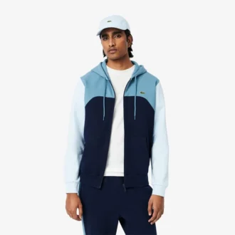 Hoodie med dragkedja och färgblock för herr