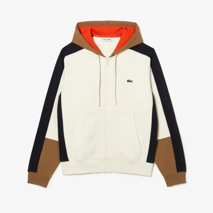 Hoodie med dragkedja och färgblock för herr