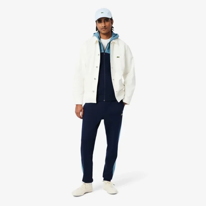 Hoodie med dragkedja och färgblock för herr
