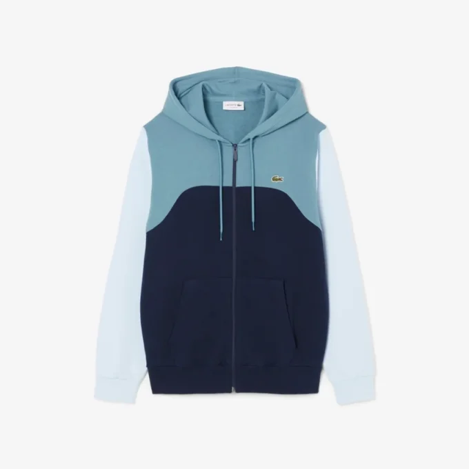 Hoodie med dragkedja och färgblock för herr