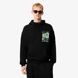 Huvtröja i fleece med tryck för herr