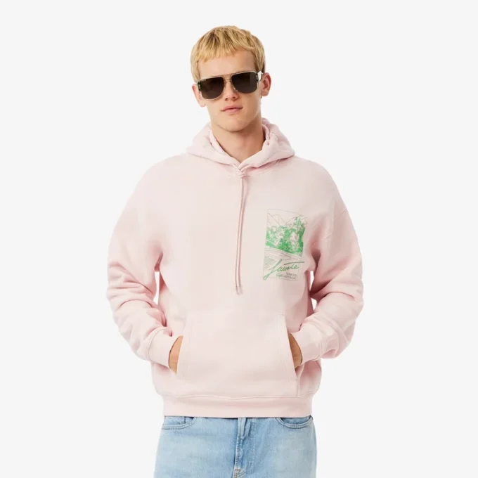 Huvtröja i fleece med tryck för herr